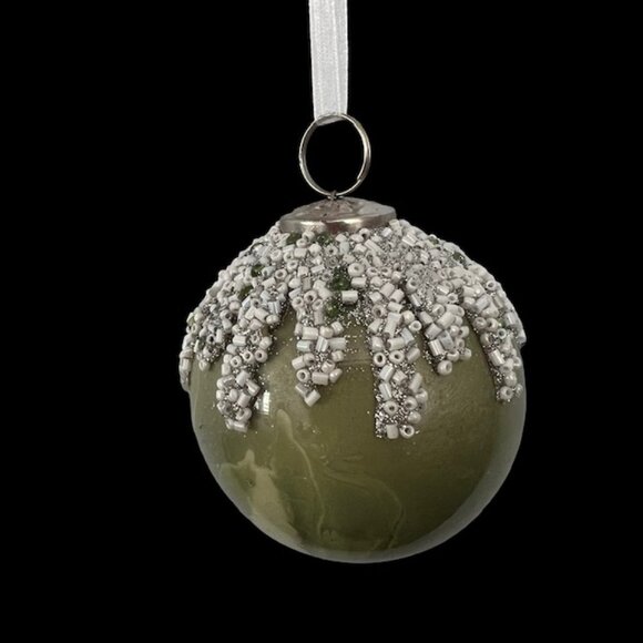 Set of 4 Green Glass Embellished Christmas Ornaments by 34th & Pine - 2-1/2" - Picture 6 of 9